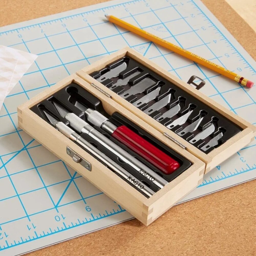 X-ACTO BASIC KNIFE SET-3PRECISION KNIVES-10 PRECISION BLADES-WOODEN CHEST - Picture 4 of 9